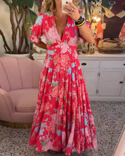Anni Floral A-Line Dress" can be rephrased as "Anni Floral Print A-Line Dress. Red