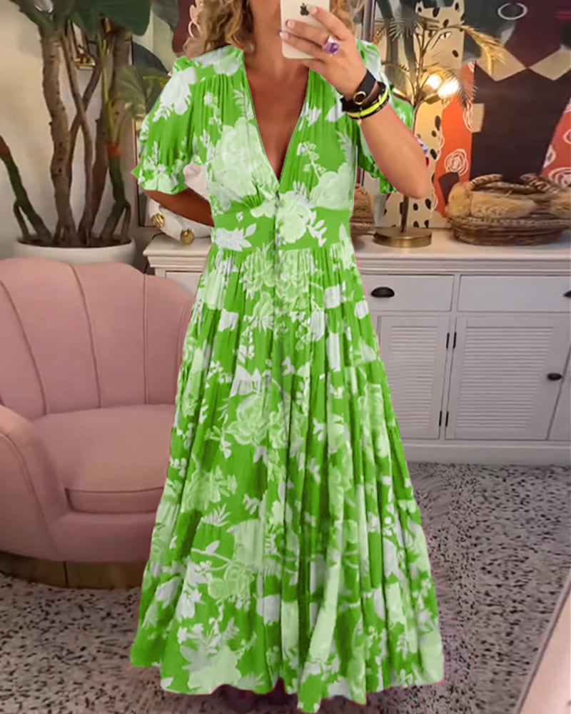 Anni Floral A-Line Dress" can be rephrased as "Anni Floral Print A-Line Dress. Green