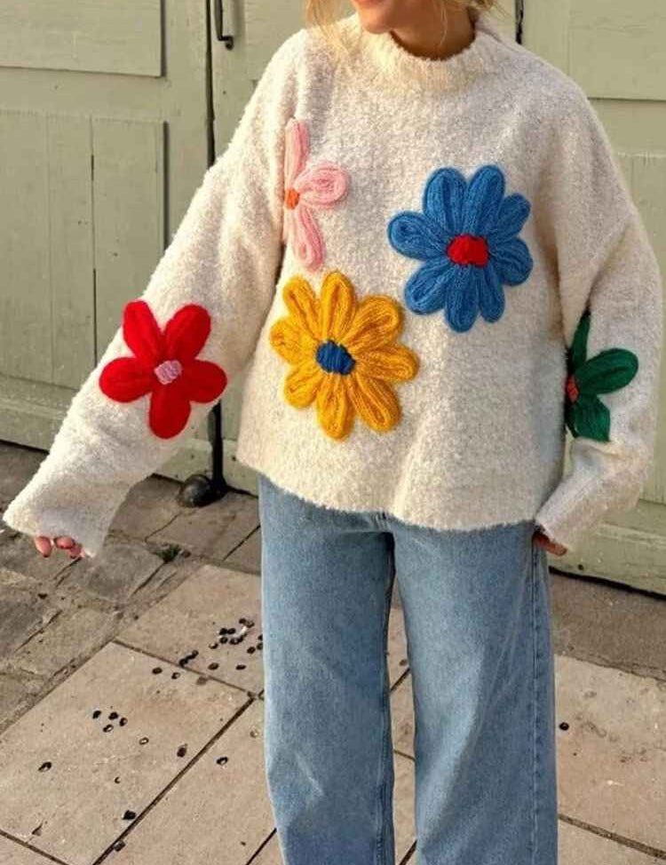 Solange Colorful Floral Turtleneck Sweater - Stylish Knitted Design