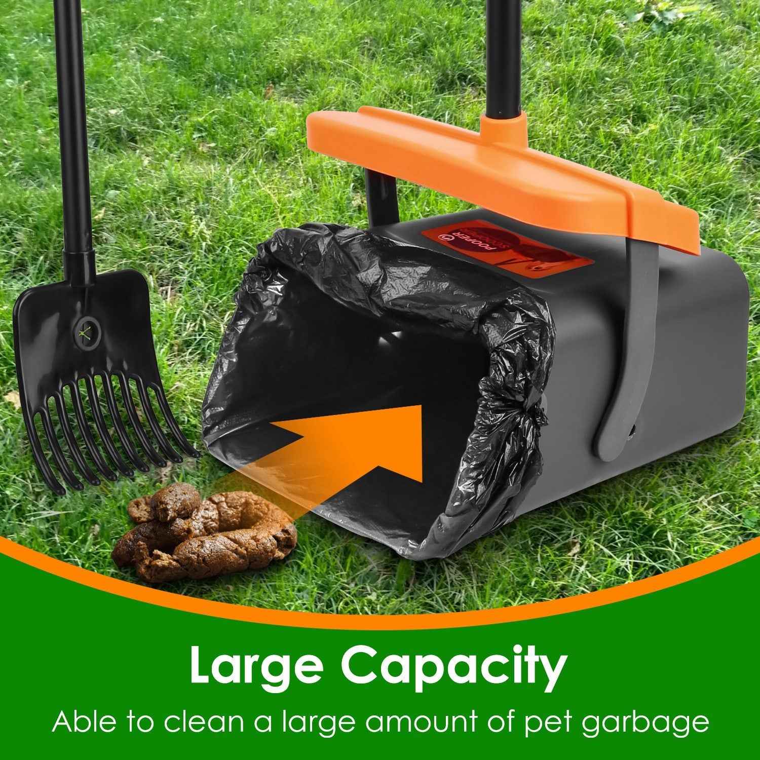 Pooper Scooper Kit – Long Handle Rake & Bin with Bags for Dog Waste