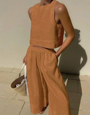 Odette Lightweight Summer Set - Stylish Two-Piece for Warm Days Brown