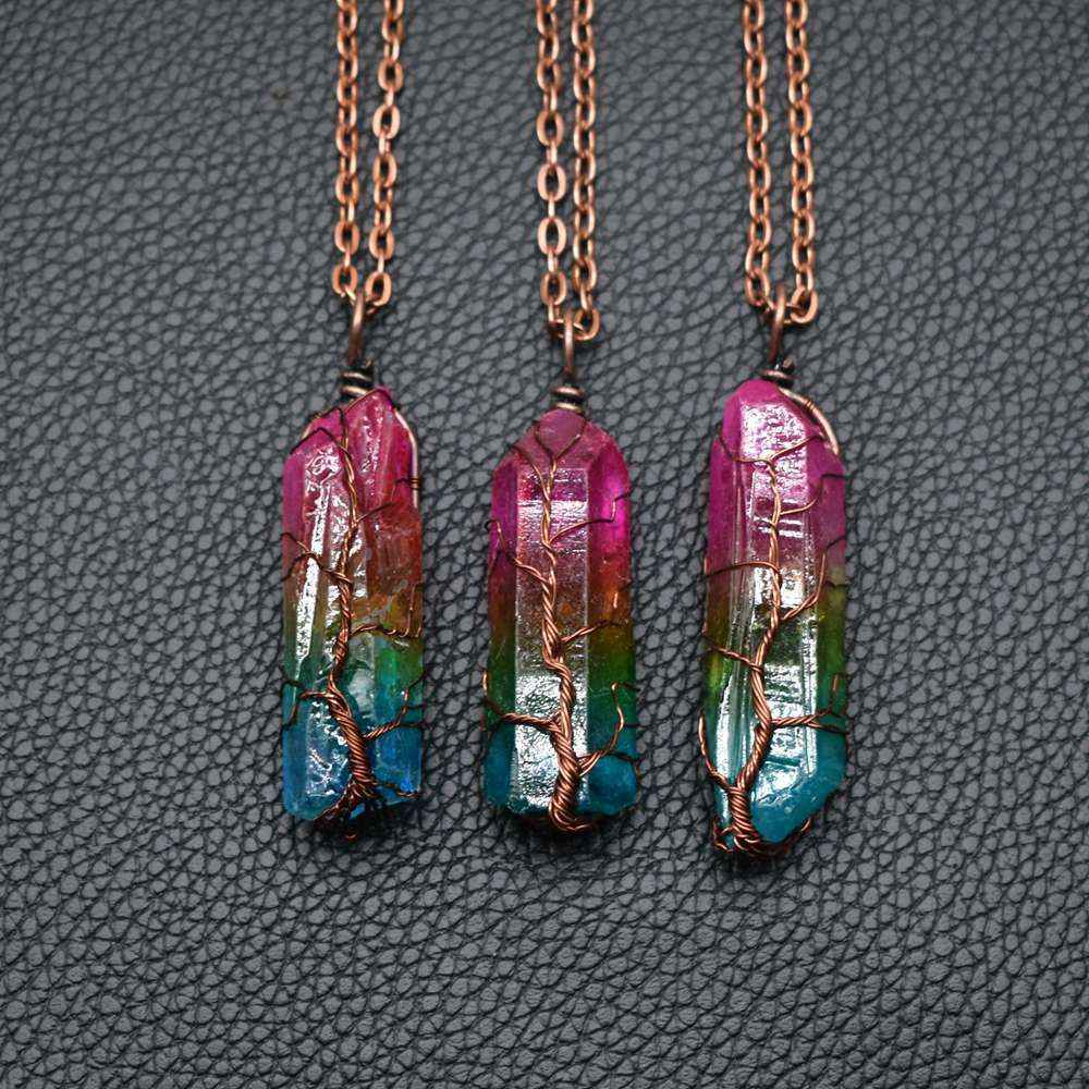 Tree of Life Crystal Pendant Necklace | Healing Stone Jewelry | Familyfinds