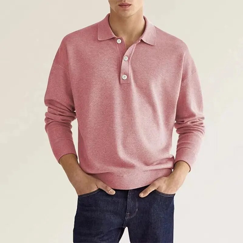 Elias Long Sleeve Polo Tee Light Pink