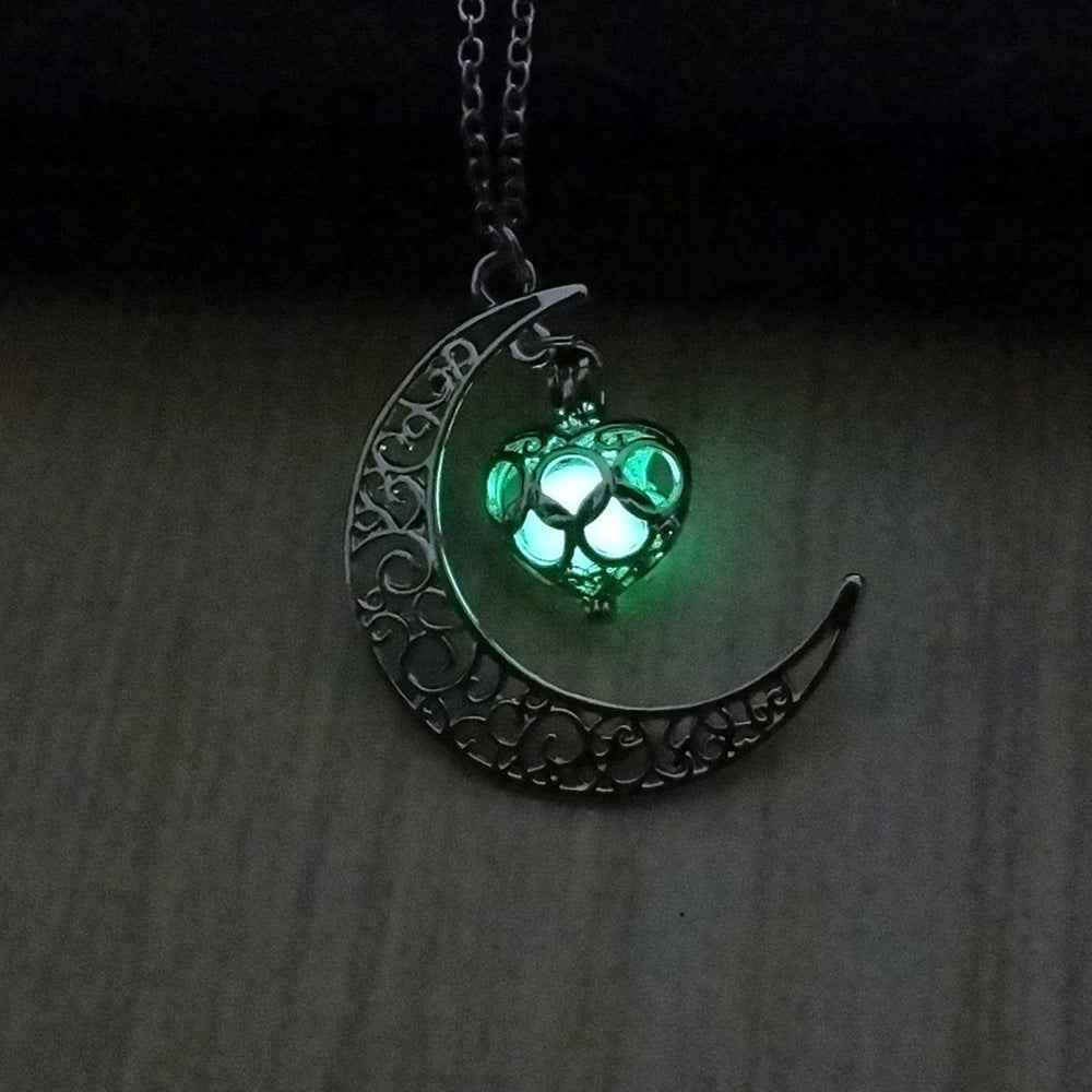Glowing Pendant Necklace – Luminous Silver Chain Jewelry for Women Love green