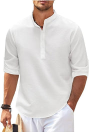 Hugo Stand-Up Collar Shirt with Rolled-Up Sleeves White