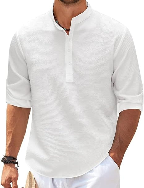 Hugo Stand-Up Collar Shirt with Rolled-Up Sleeves White