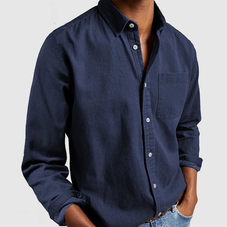 Fynn Long-Sleeve Button-Up Shirt Navy Blue