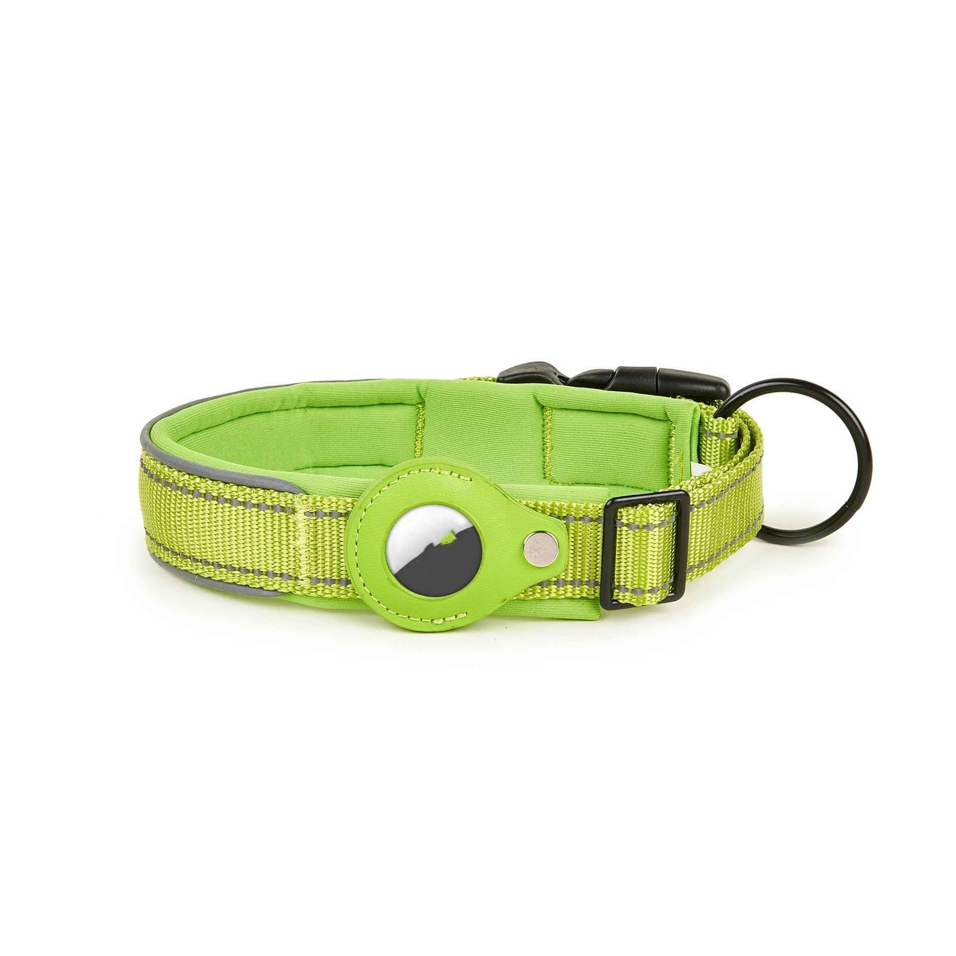 Airtag Pet Collar Tracker – Leather & Nylon Dog & Cat Locator Grass Green Collar