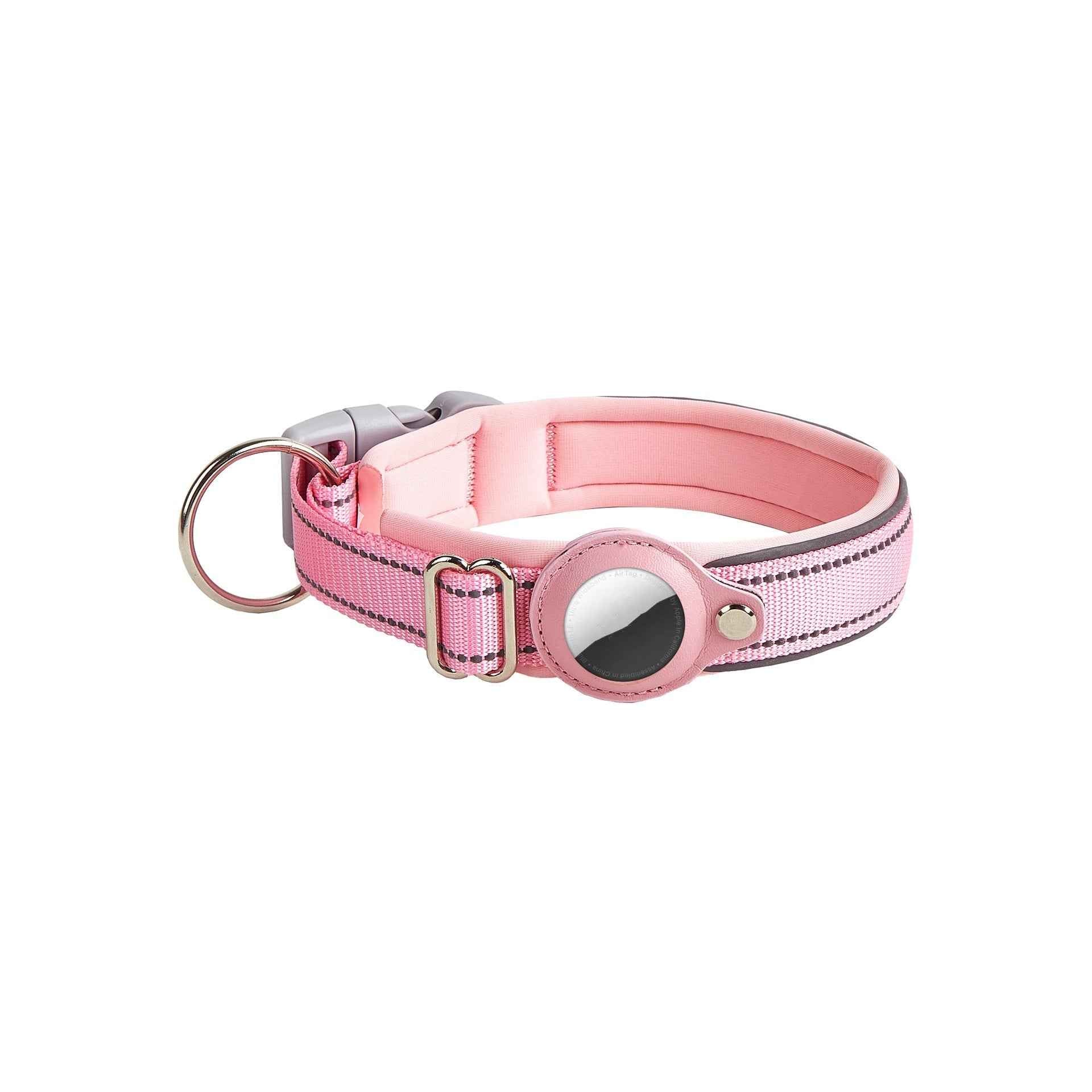 Airtag Pet Collar Tracker – Leather & Nylon Dog & Cat Locator Peach Collar