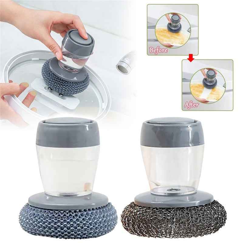 Kitchen Palm Brush – Push-Type Soap Dispenser Scrubber & Cleaner