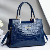Melinda Shiny Crocodile-Pattern Handbag for Chic Style Blue