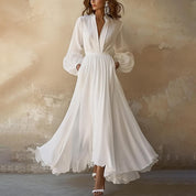 Vintage Plain White V-Neck Maxi Dress White