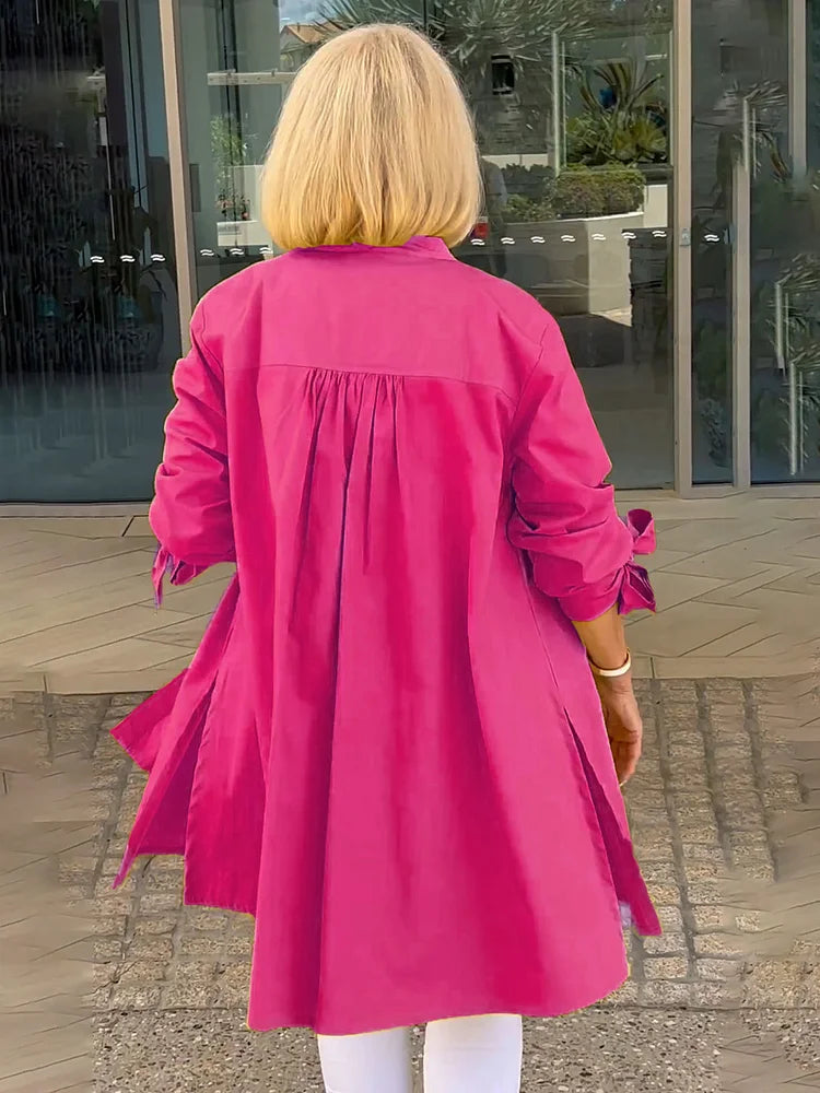 Gathered Back Cotton Shirt Jacket With Flowy Swing Casual - New Family Finds