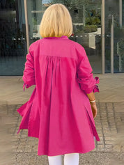 Gathered Back Cotton Shirt Jacket With Flowy Swing Casual - New Family Finds