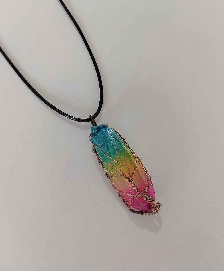 Tree of Life Crystal Pendant Necklace | Healing Stone Jewelry | Familyfinds Colorful