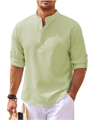 Hugo Stand-Up Collar Shirt with Rolled-Up Sleeves Light Green