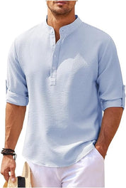 Hugo Stand-Up Collar Shirt with Rolled-Up Sleeves Blue