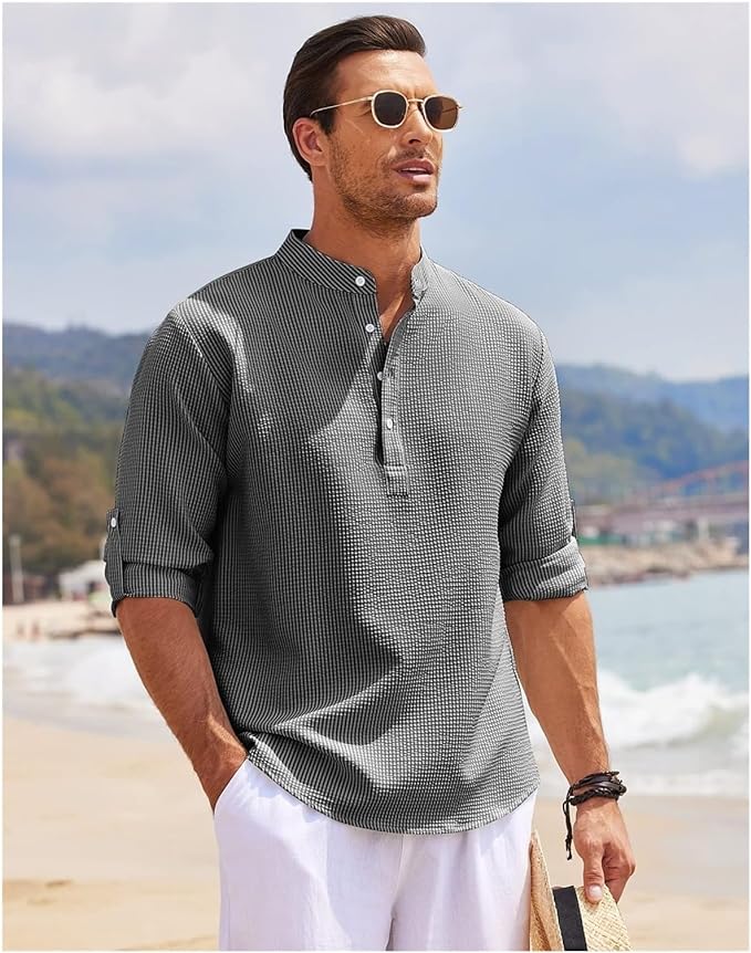 Hugo Stand-Up Collar Shirt with Rolled-Up Sleeves