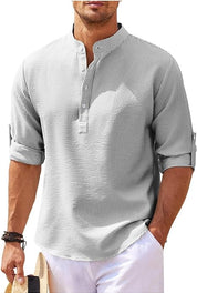 Hugo Stand-Up Collar Shirt with Rolled-Up Sleeves Light Gray