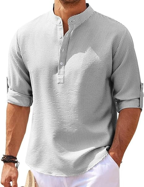 Hugo Stand-Up Collar Shirt with Rolled-Up Sleeves Light Gray