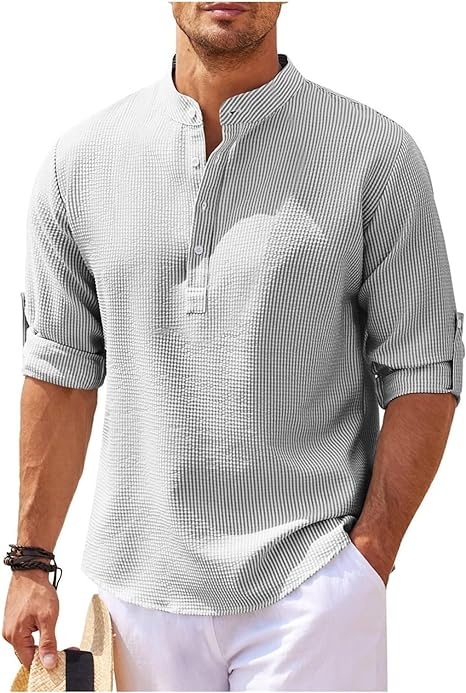 Hugo Stand-Up Collar Shirt with Rolled-Up Sleeves Light Gray
