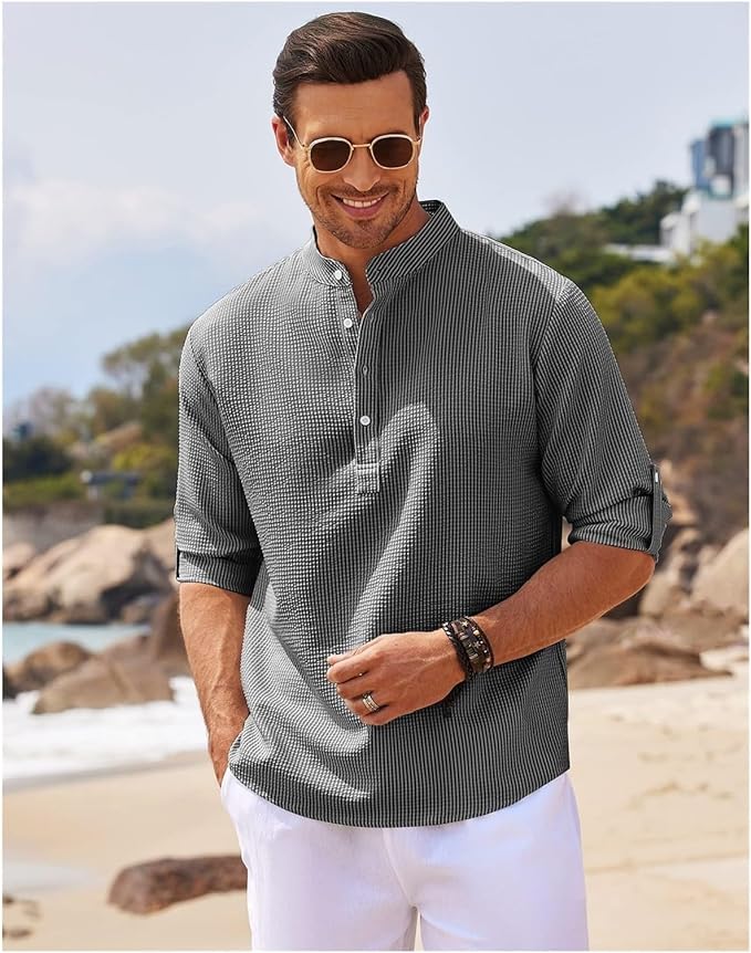 Hugo Stand-Up Collar Shirt with Rolled-Up Sleeves