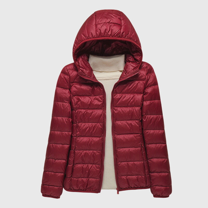 Lily - Ultra-Light Quilted Jacket Burgundy Hood