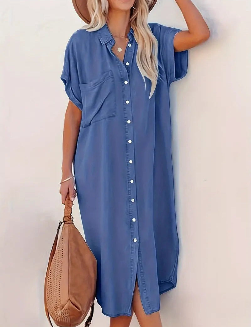 Lina - Batwing Sleeve Denim Dress Blue