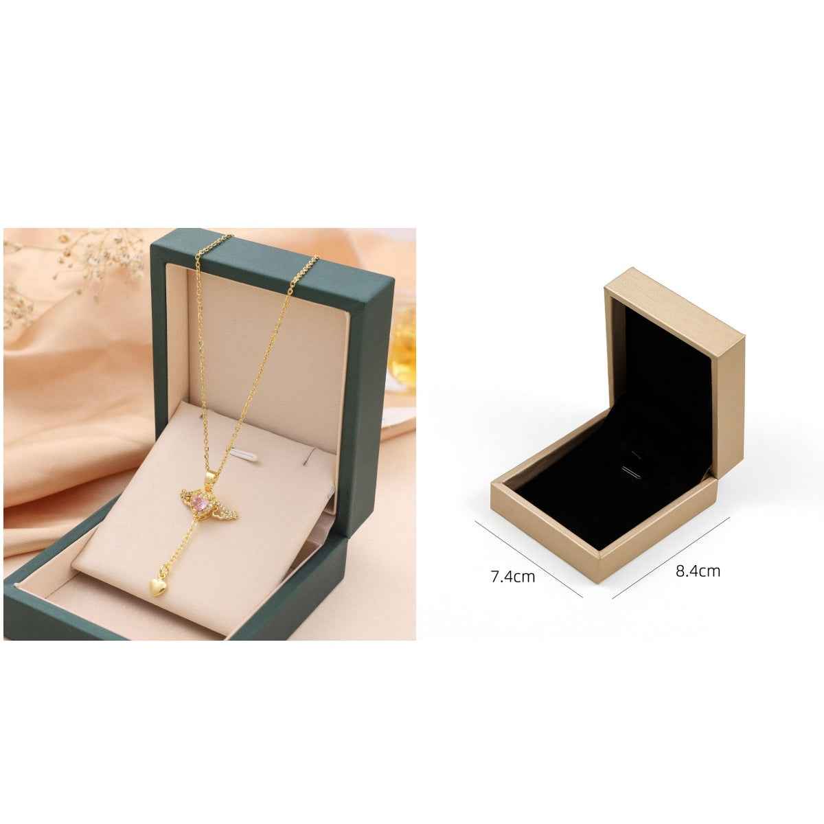 Cupid Heart Angel Wings Necklace – Crystal Tassel Pendant Jewelry Gift for Women Gold set