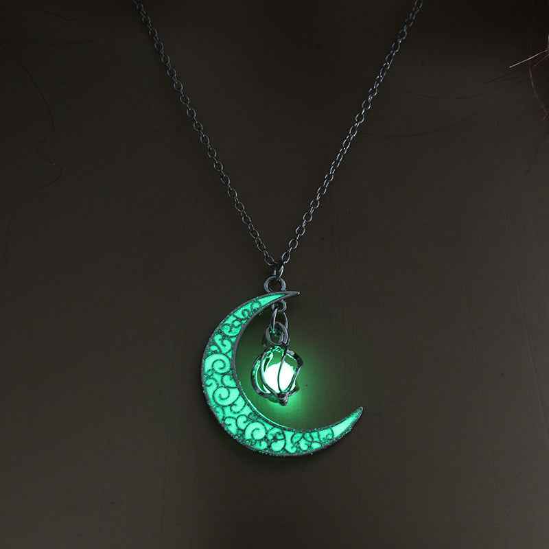 Glowing Pendant Necklace – Luminous Silver Chain Jewelry for Women Green