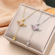 Cupid Heart Angel Wings Necklace – Crystal Tassel Pendant Jewelry Gift for Women