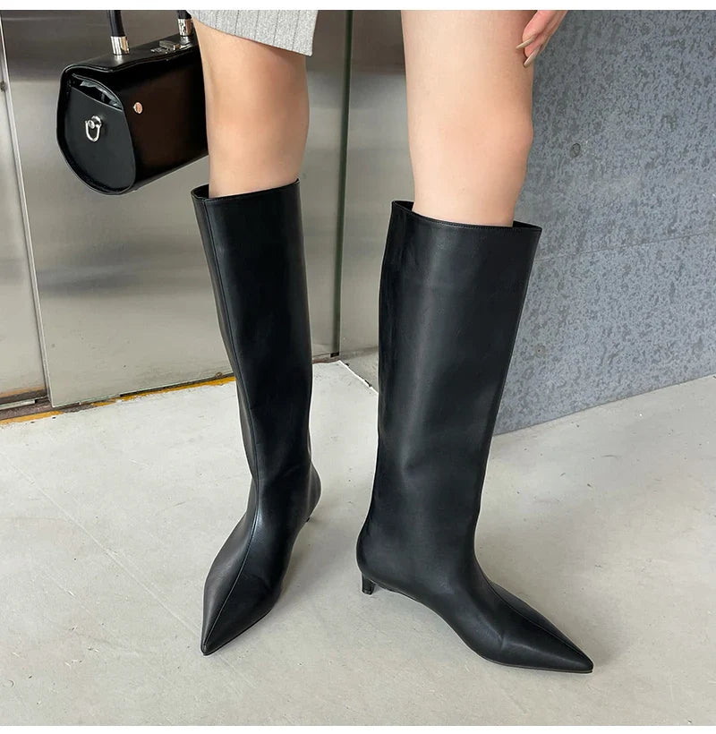 Rosette - Pointed Toe Knee-High Boots