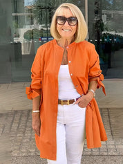 Gathered Back Cotton Shirt Jacket With Flowy Swing Casual - New Family Finds