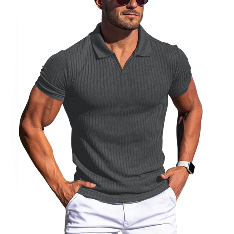 Johan Short Sleeve Ribbed Polo Dark Gray