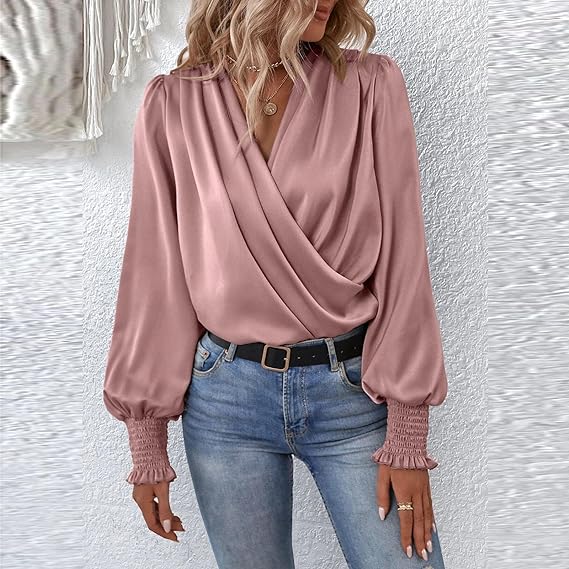 Lilou Blouse with Pleated Puff Sleeves Pink