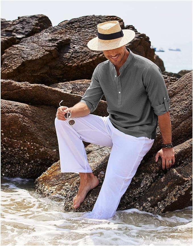 Hugo Stand-Up Collar Shirt with Rolled-Up Sleeves