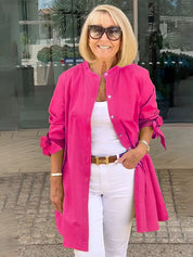 Gathered Back Cotton Shirt Jacket With Flowy Swing Casual - New Family Finds