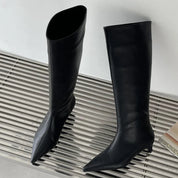 Rosette - Pointed Toe Knee-High Boots Black