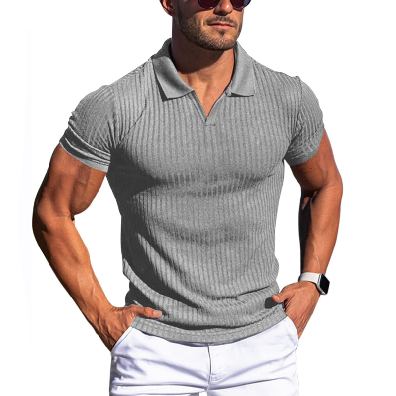 Johan Short Sleeve Ribbed Polo Light Gray