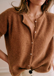Cozy Knit Cardigan With Crew Neck And Pearl Buttons - New Family Finds