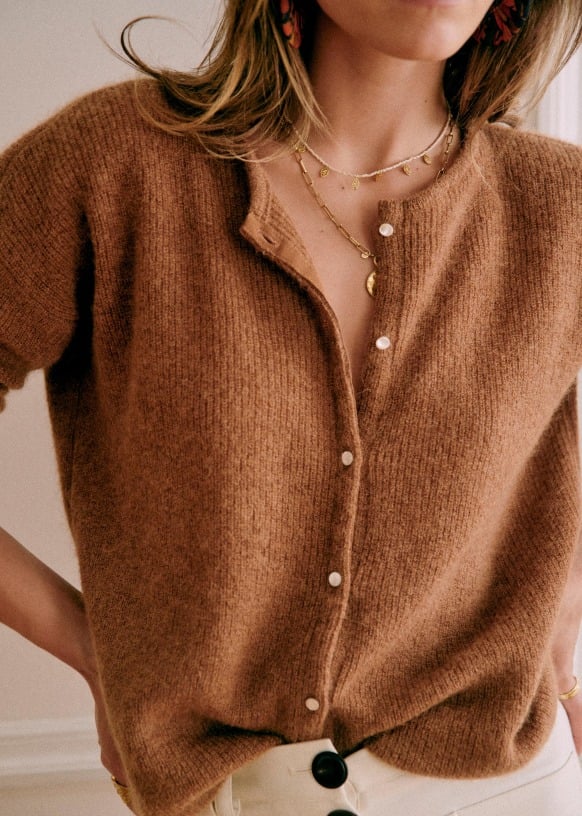 Cozy Knit Cardigan With Crew Neck And Pearl Buttons - New Family Finds