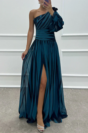 Elegant Striped One Shoulder Maxi Dress For Summer Evenings - New Family Finds