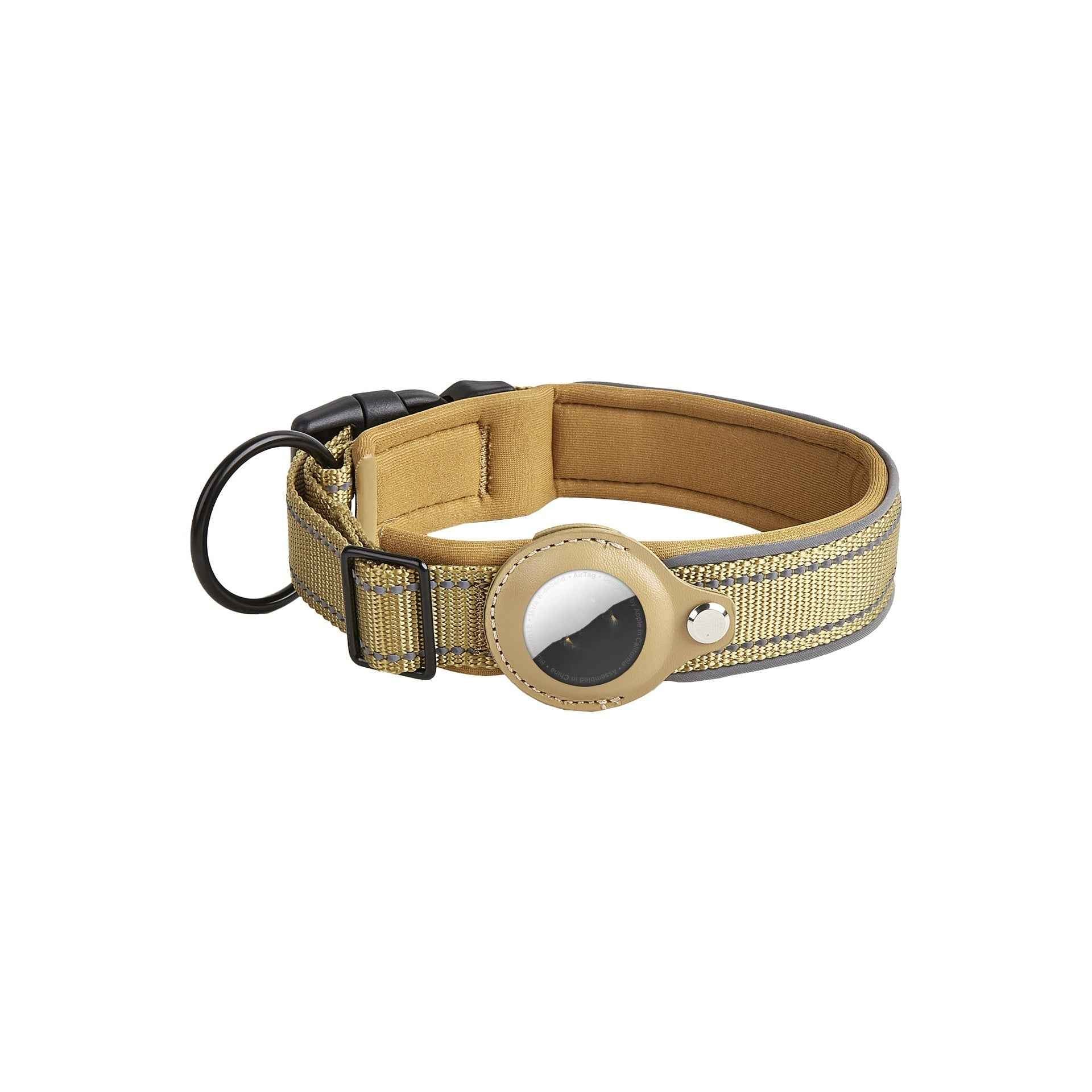 Airtag Pet Collar Tracker – Leather & Nylon Dog & Cat Locator Brown Collar