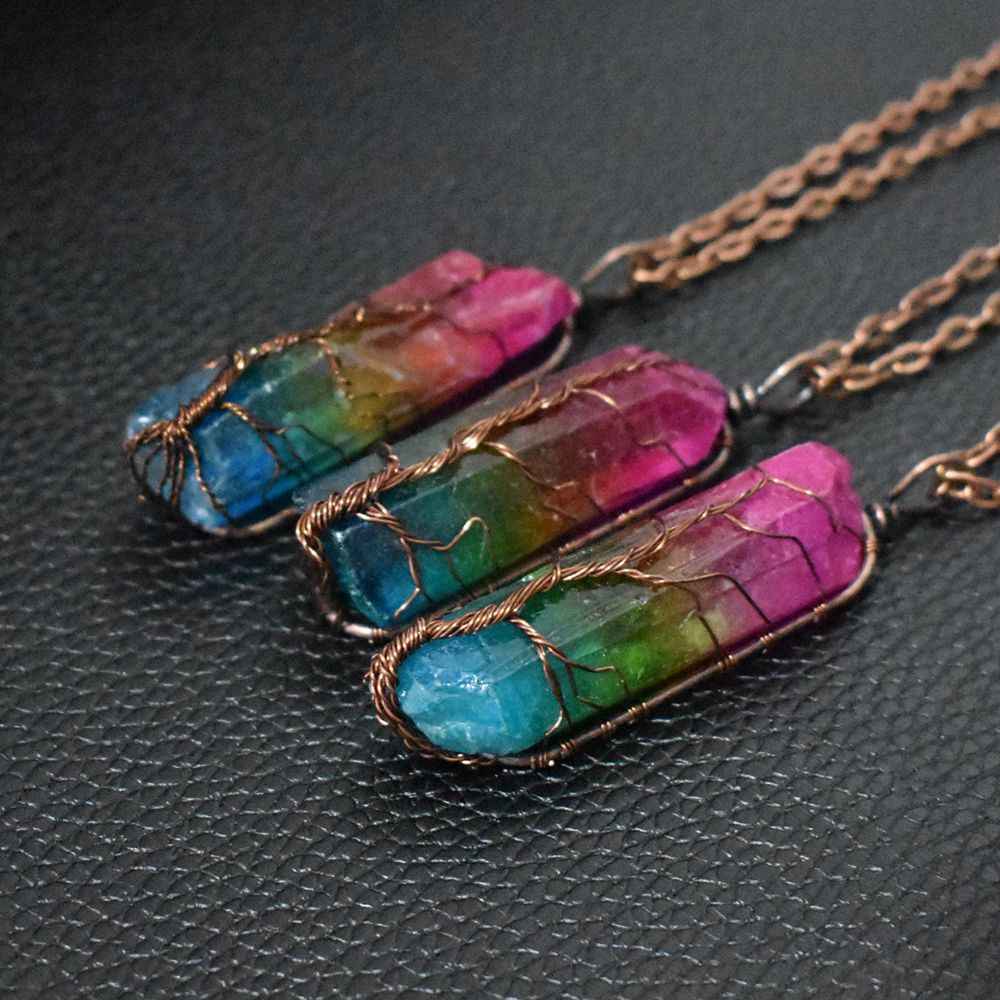 Tree of Life Crystal Pendant Necklace | Healing Stone Jewelry | Familyfinds