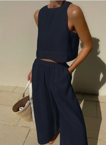 Odette Lightweight Summer Set - Stylish Two-Piece for Warm Days Navy Blue
