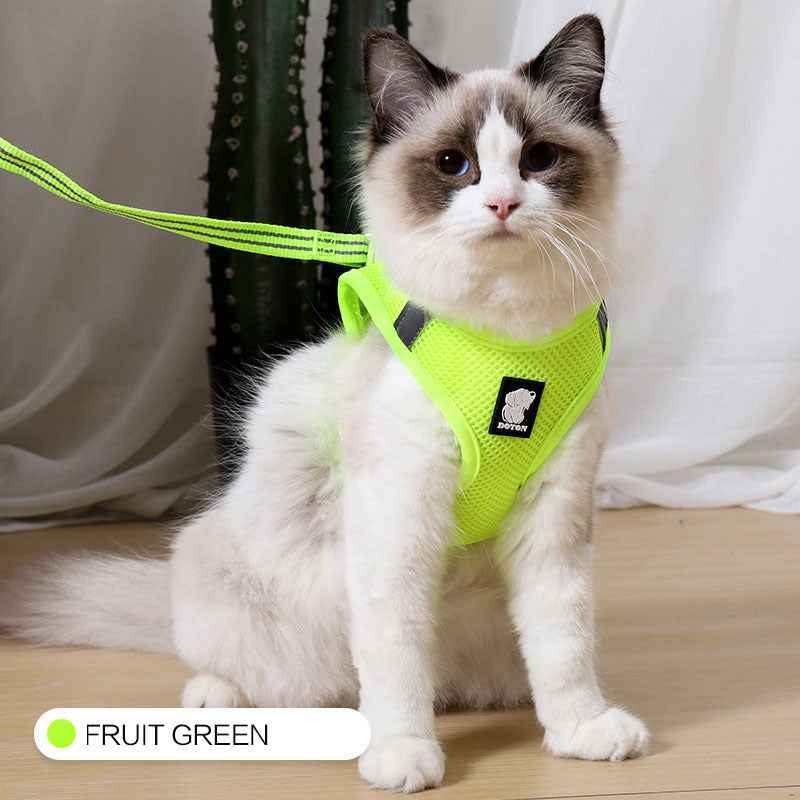 Anti-Strike Cat Harness - Sandwich Mesh Walker for All Cats Fruit green