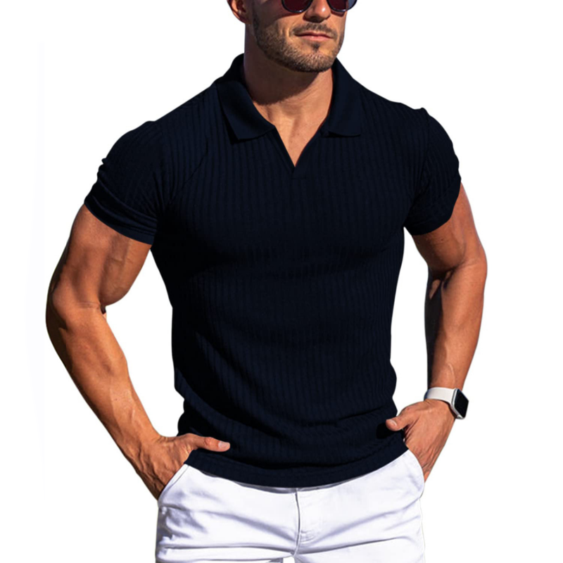 Johan Short Sleeve Ribbed Polo Blue