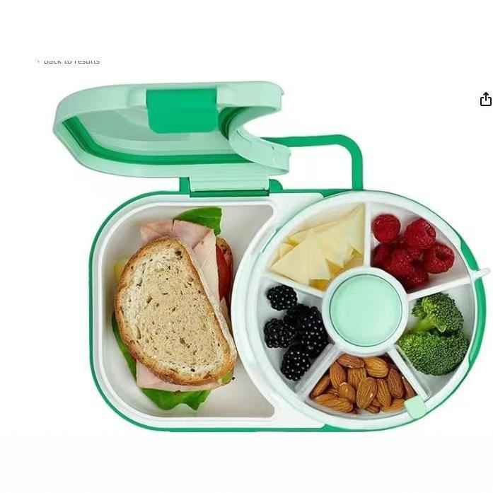 Kids Snack Storage Box – Rotating Fruit Plate with Lid, Airtight Snack Organizer Green