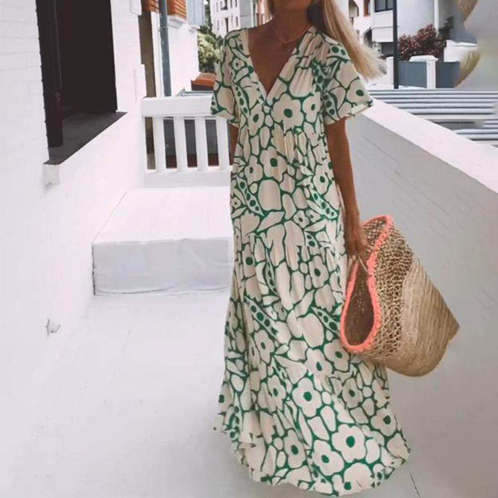 Nicole - V-Neck Maxi Dress Green