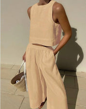 Odette Lightweight Summer Set - Stylish Two-Piece for Warm Days Khaki